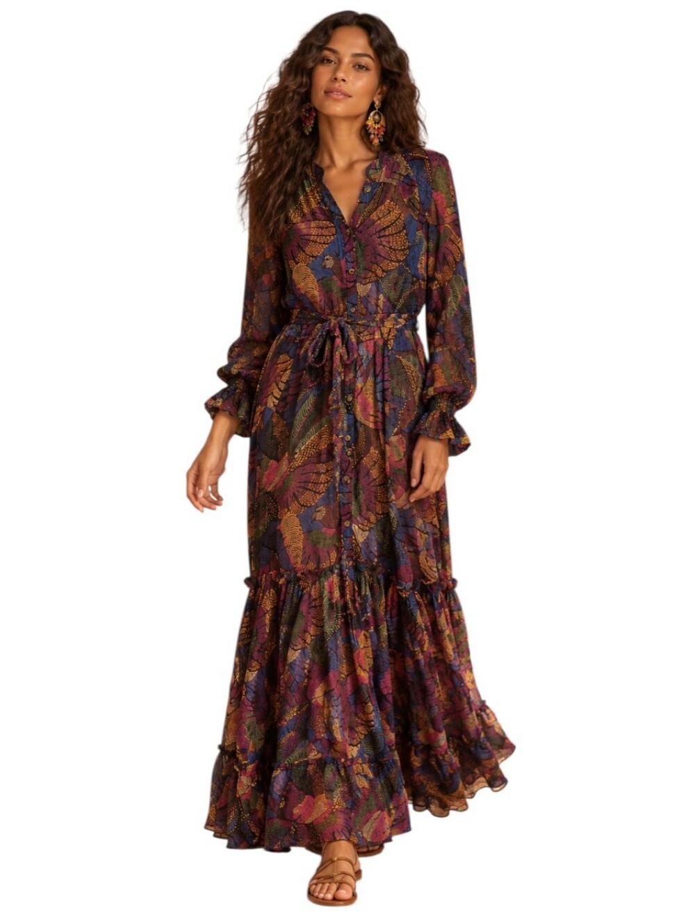 Farm Rio NWT Dotted Macaws Maxi Dress XL Tropical Bird Print Tie Waist Boho
